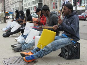 Photo of bucket drummers in Chicago